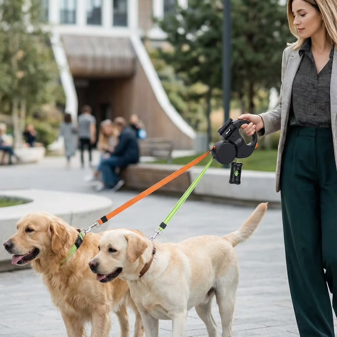 Dual Retractable Reflective 3M Dog Leash with LED Light 360° Tangle-Free | Pet Heaven Lux