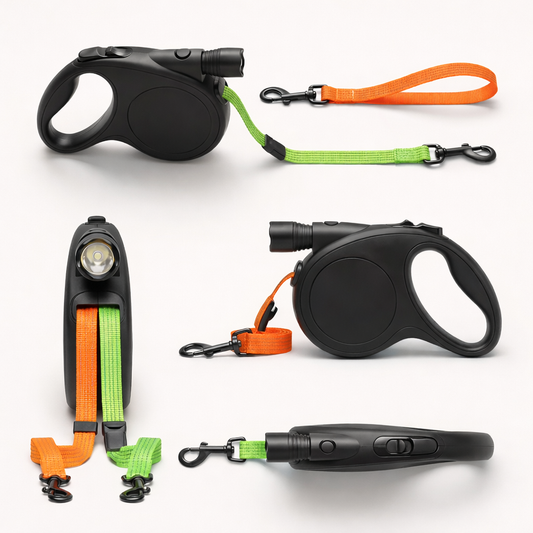 Dual Retractable Reflective 3M Dog Leash with LED Light 360° Tangle-Free | Pet Heaven Lux
