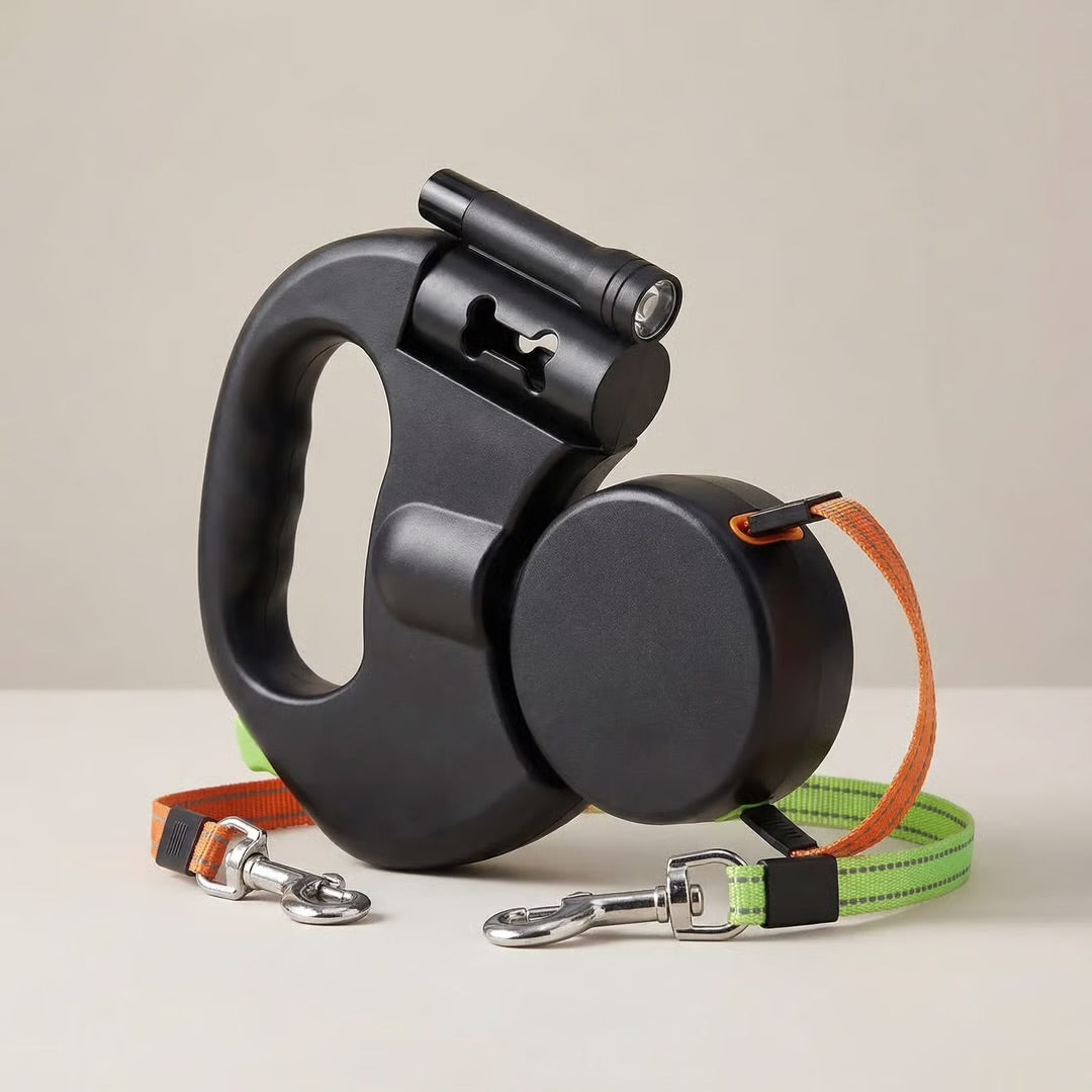 Dual Retractable Reflective 3M Dog Leash with LED Light 360° Tangle-Free | Pet Heaven Lux