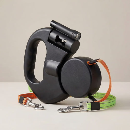 Dual Retractable Reflective 3M Dog Leash with LED Light 360° Tangle-Free | Pet Heaven Lux